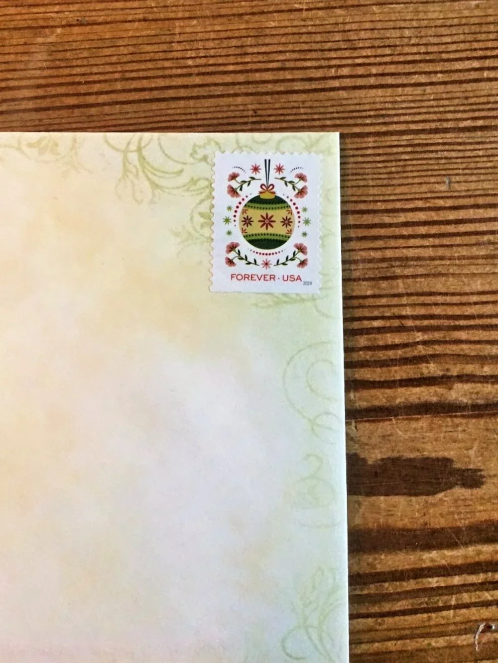 Set of 6 Vintage Merry Christmas Cards Envelopes Peacock Feather Wreath Unused